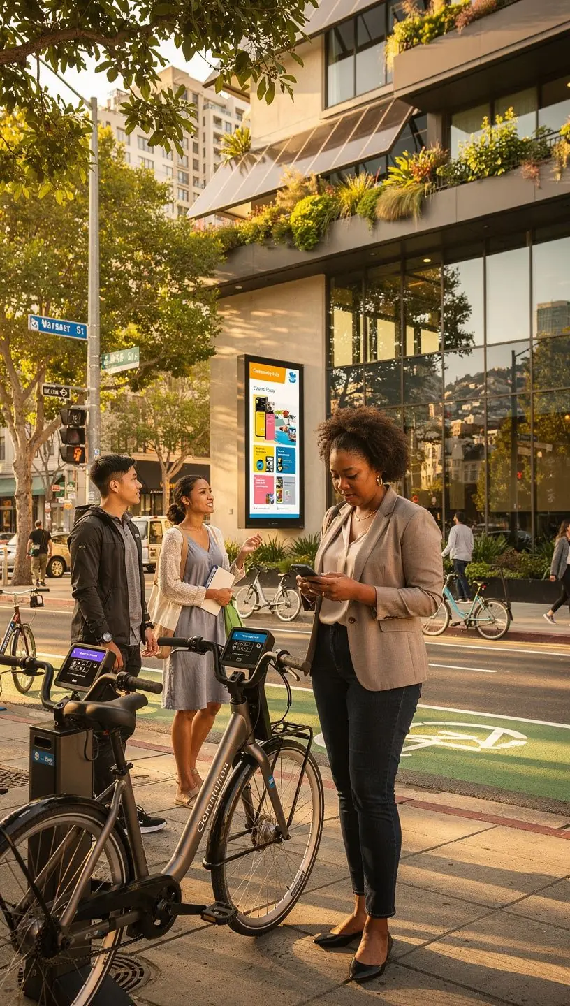 A digital kiosk providing residents with real-time information about neighborhood events.